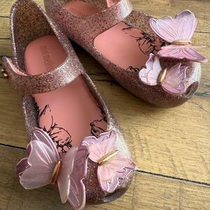 Mini Melissa Sparkly Pink Butterfly Dress Shoes